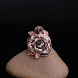Rose Gold Crystal Pink Flower Ring Jewelry Set