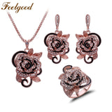 Rose Gold Crystal Pink Flower Ring Jewelry Set