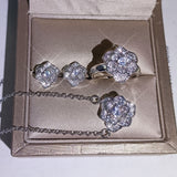 Cubic Zirconia Flower 925 Silver Jewelry Set