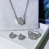 Cubic Zirconia Flower 925 Silver Jewelry Set