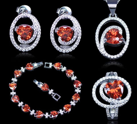 Red Garnet White Zircon Jewelry Set