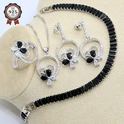 Black Silver Zircon 925 Jewelry Set