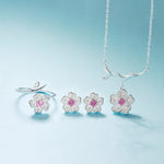 Pink Cherry Blossoms Flower 925 Sterling Jewelry Set