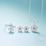 Pink Cherry Blossoms Flower 925 Sterling Jewelry Set