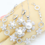 White Pearl Silver Zircon Jewelry Set