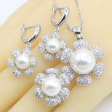 White Pearl Silver Zircon Jewelry Set