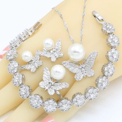 Butterfly White Pearl Jewelry Set