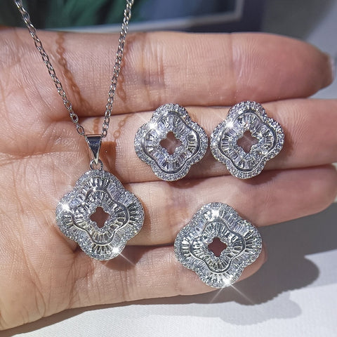 Silver Square Shaped Zirconia Jewelry Set