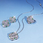 Emerald Green Geometric Silver Zircon Jewelry Set