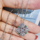 Emerald Green Geometric Silver Zircon Jewelry Set