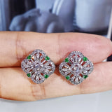 Emerald Green Geometric Silver Zircon Jewelry Set