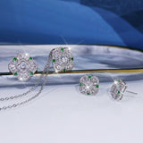 Emerald Green Geometric Silver Zircon Jewelry Set