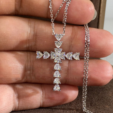 925 Sterling Silver Zirconia Cross Crystal Pendant Necklace