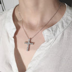 925 Sterling Silver Zirconia Cross Crystal Pendant Necklace