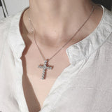 925 Sterling Silver Zirconia Cross Crystal Pendant Necklace