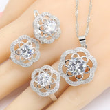 White Flower Zircon 925 Silver Jewelry Set