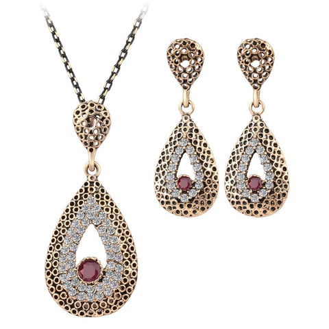 Red Stone Vintage Crystal Jewelry Set