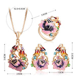 Multicolored Gemstones Pink FlowerJewelry Set