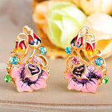 Multicolored Gemstones Pink FlowerJewelry Set