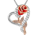 Heart Rose Gold Stainless Steel  Flower Pendant Necklace