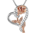 Heart Rose Gold Stainless Steel  Flower Pendant Necklace